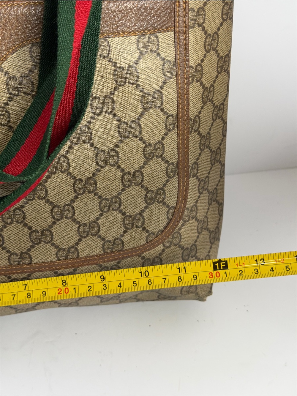 Gucci GG Supreme Monogram Canvas Tote Bag Sherry Web Stripe Handles - Picture 4 of 16